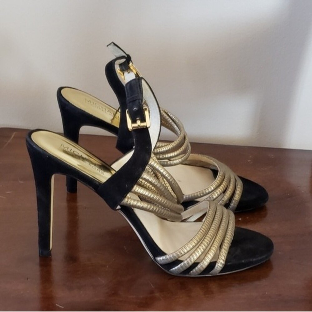 Michael Michael Kors Cameron Black & Gold Women's Heels Size 9 - Picture 4 of 10